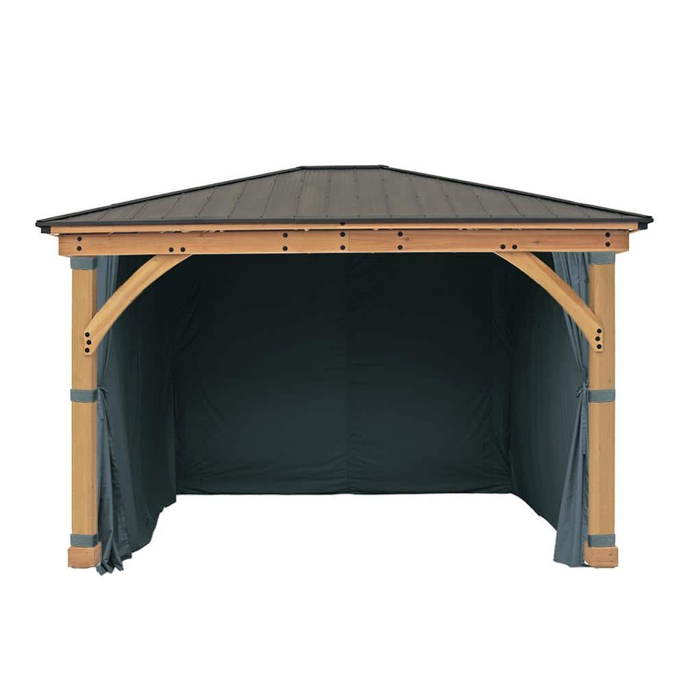 Gray Weather-Resistant 4-Sided Privacy Curtain for 11 ft. x 13 ft. Gazebo