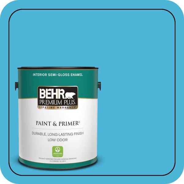 BEHR PREMIUM PLUS 1 gal. #P490-4 Aztec Sky Semi-Gloss Enamel Low Odor Interior Paint & Primer