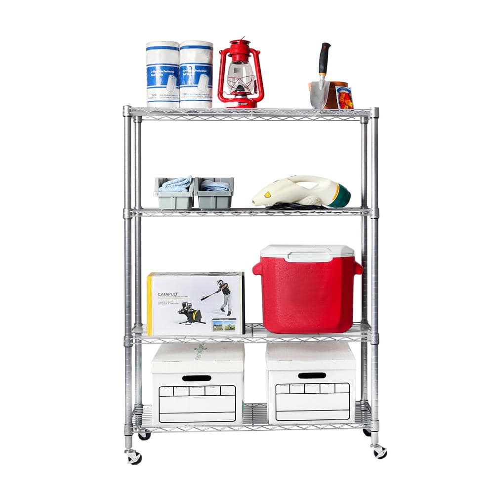 Adjustable Silver Steel Wire Shelving Unit with Wheels