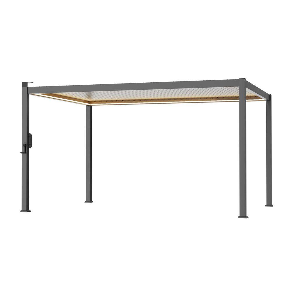 10 ft. x 13 ft. Charcoal Gray LED Lighted Powder-Coated Louvered Aluminum Steel Pergola with Adjustable Roof price history on PriceWatchPro