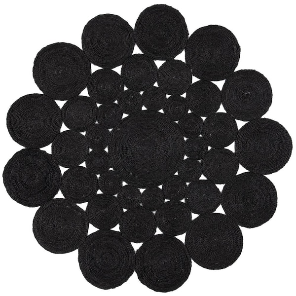 SAFAVIEH Natural Fiber Black 7 ft. x 7 ft. Woven Floral Round Area Rug