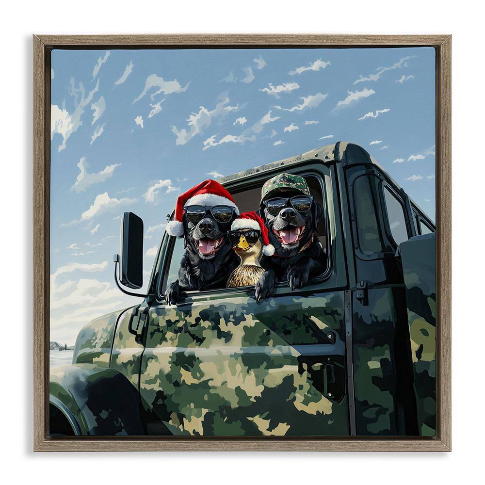 Santa Dogs and Duck by Jim Baldwin 1 Piece Brown Floater Frame Graphic Religious Art Print 25 in. x 25 in. price history on PriceWatchPro