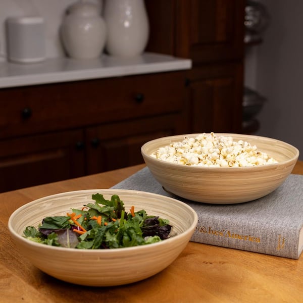 Lexa 12 in. 118 fl. oz. Natural Brown Bamboo Serving Bowl (Set of 2)