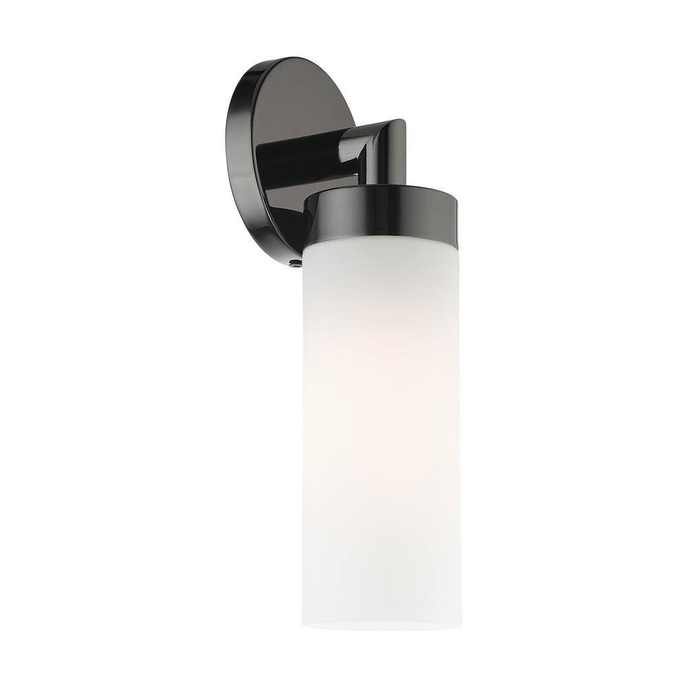 Sleek Black Chrome Dimmable Wall Sconce with Satin Opal White Glass