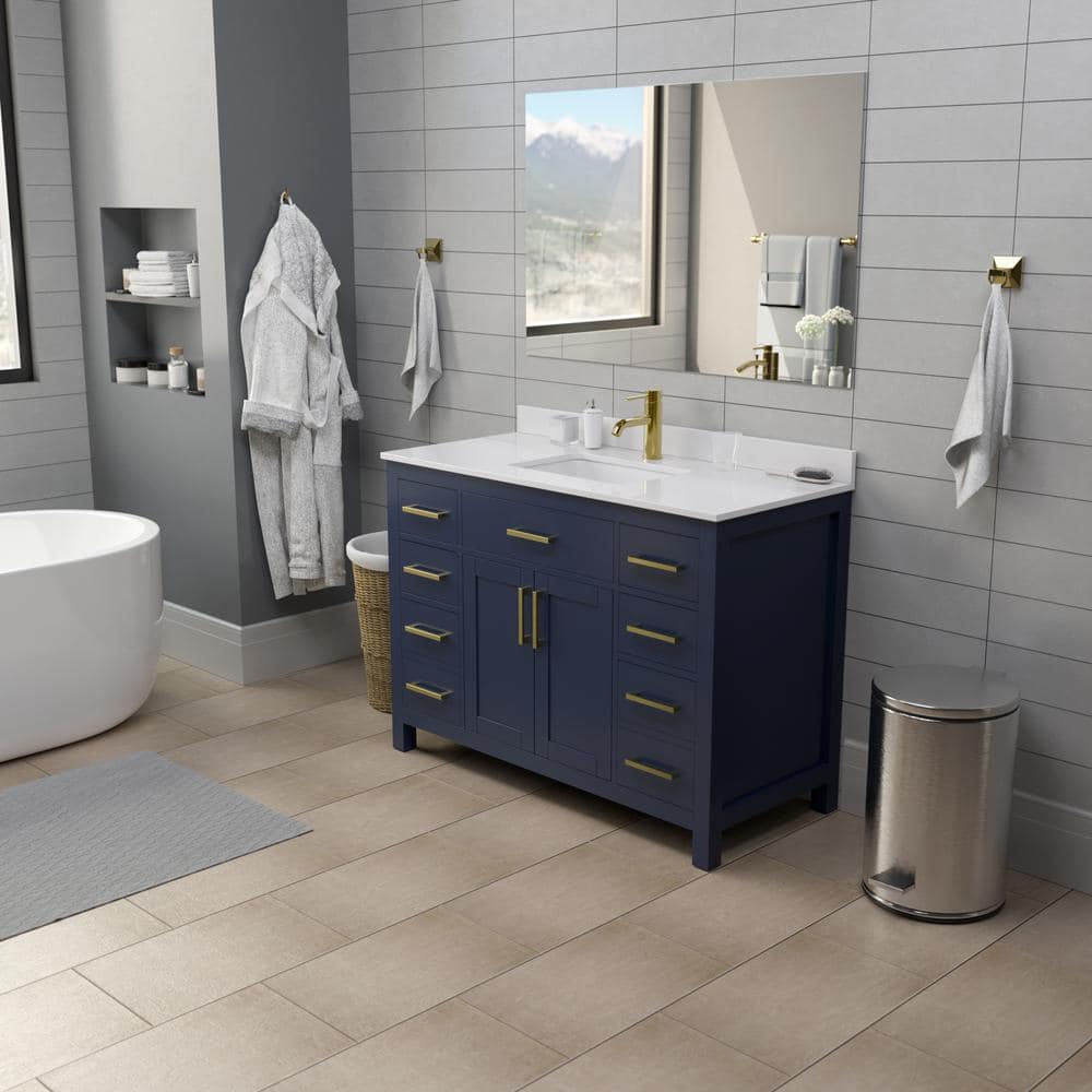 Beckett 48" Dark Blue Vanity with White Marble Top and Gold Hardware