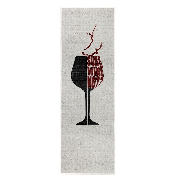 SUSSEXHOME Wine Design Gray-Black 20 in. x 59 in. Cotton Kitchen