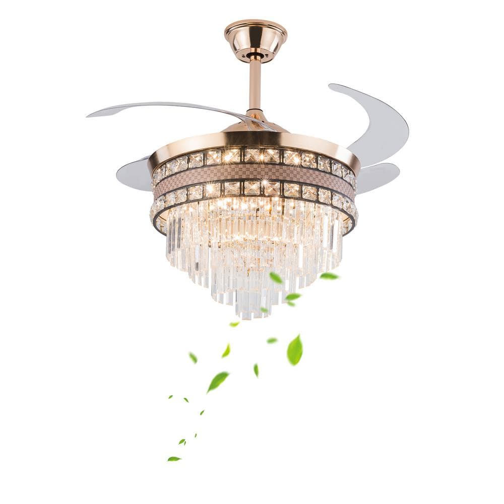 OUKANING Indoor Gold Modern Crystal 6-Speed 42 in