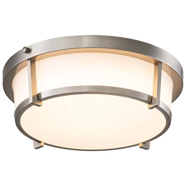 C Cattleya 13 in. 1-Light Brushed Nickel Dimmable 20-Watt LED Flush Mount with Acrylic Shade