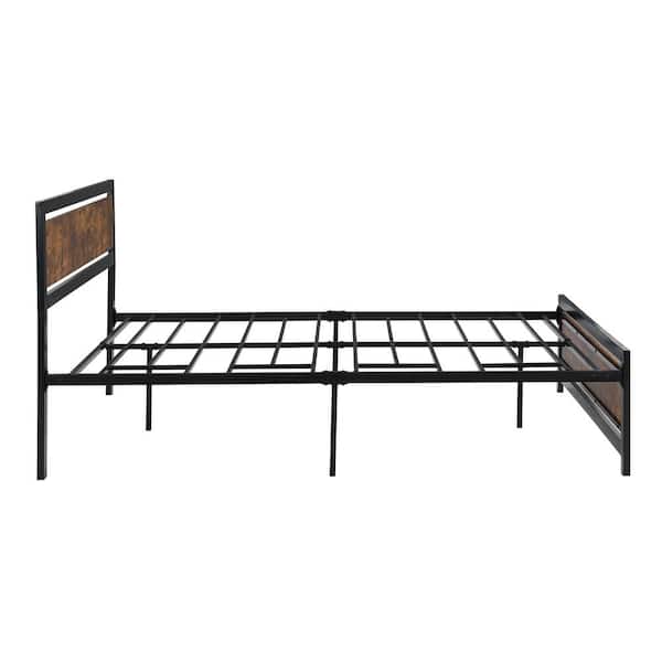 ZIRUWU Black Metal and Wood Bed Frame with Headboard and