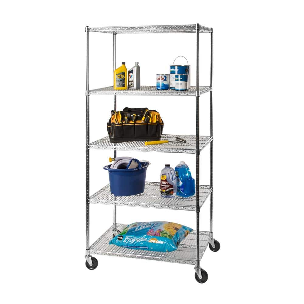 UltraDurable 5-Tier NSF-Certified Steel Wire Shelving with Wheels, 36" x 24"