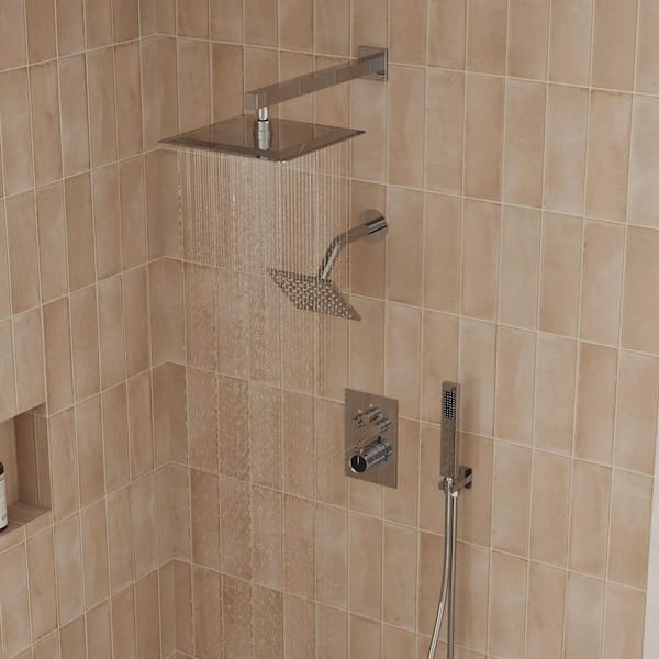 YAWWALK Thermostatic 7-Spray 12 in. and 6 in. Wall Mount Shower System with Hand Shower 2.5 GPM in Chrome(Valve Included)