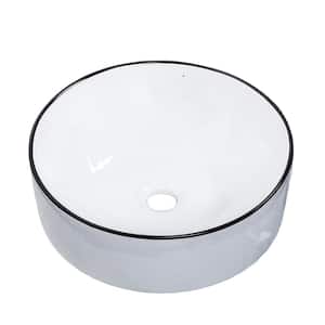 Luxury Round Porcelain Vessel Sink in White with Black Trim