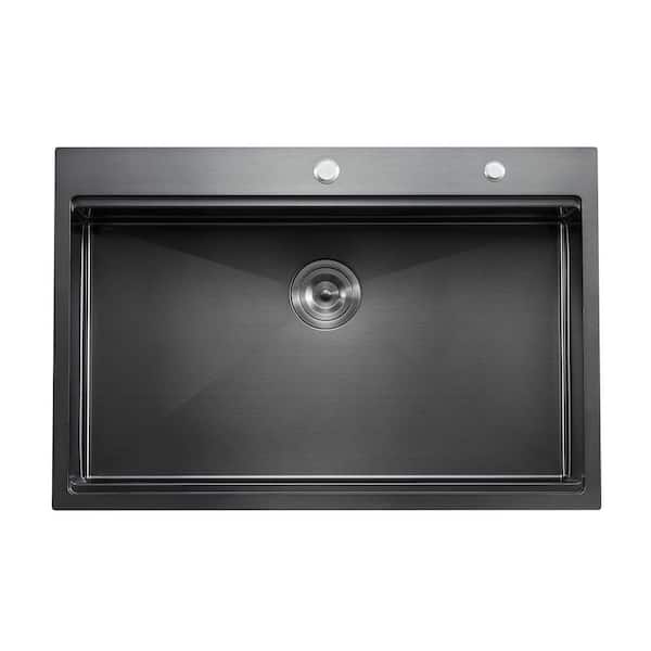 16 Gauge Black Stainless Steel 33 in. x 22 in. Drop-In Bar Sink Kitchen Sink with Drain