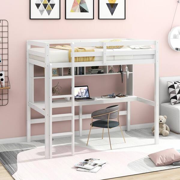 loft bed with desk shelves