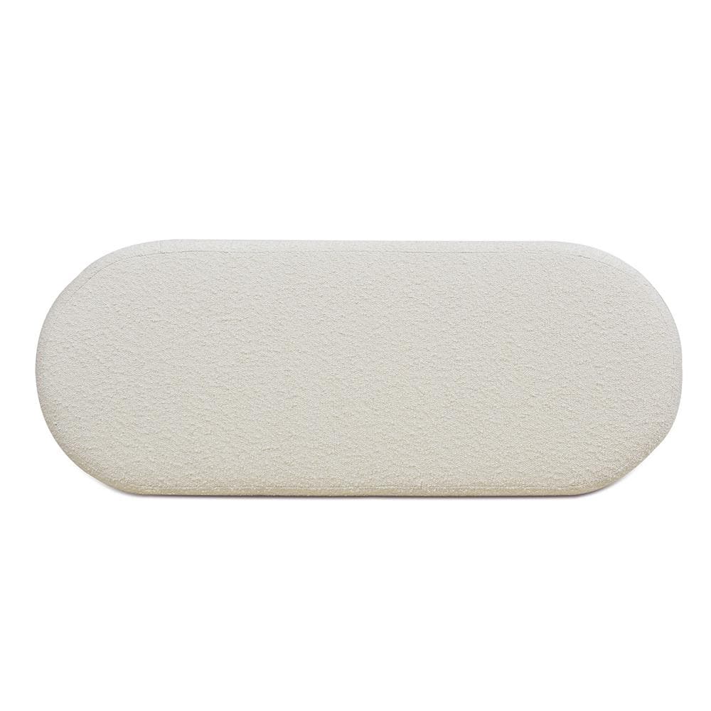 Ivory White Boucle 49" Upholstered Oval Storage Bench with Horizontal Tufting