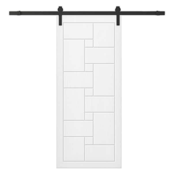CALHOME 42 in. x 80 in. White Painted Composite MDF Paneled Interior Sliding Barn Door with Hardware Kit