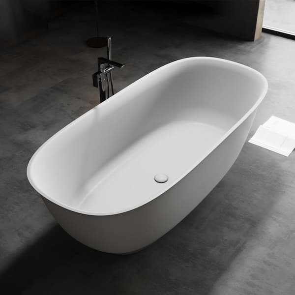 HBEZON 66.9 in. Stone Resin Soild Surface Flatbottom Non-Whirlpool Bathtub in White for Adult