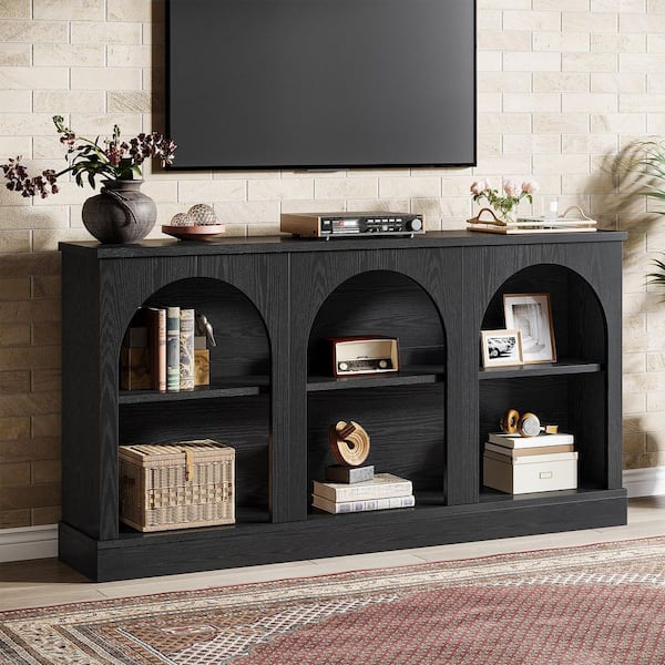 Ezlynn Black TV Stand Entertainment Center Fits TVs Up to 50 to 65 in. with 3 Tier Storage for Home Living Room Bedroom
