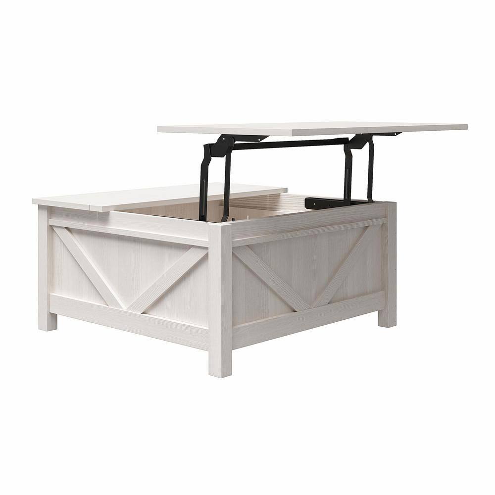 Brownwood 36 in. Ivory Pine Square MDF Wood Coffee Table with Lift Top