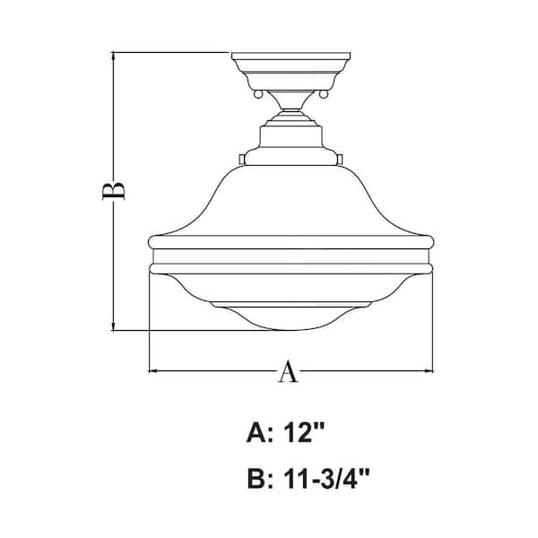 Huntley 12 in. W Satin Nickel Farmhouse Schoolhouse Semi-Flush Mount Ceiling Light White Glass