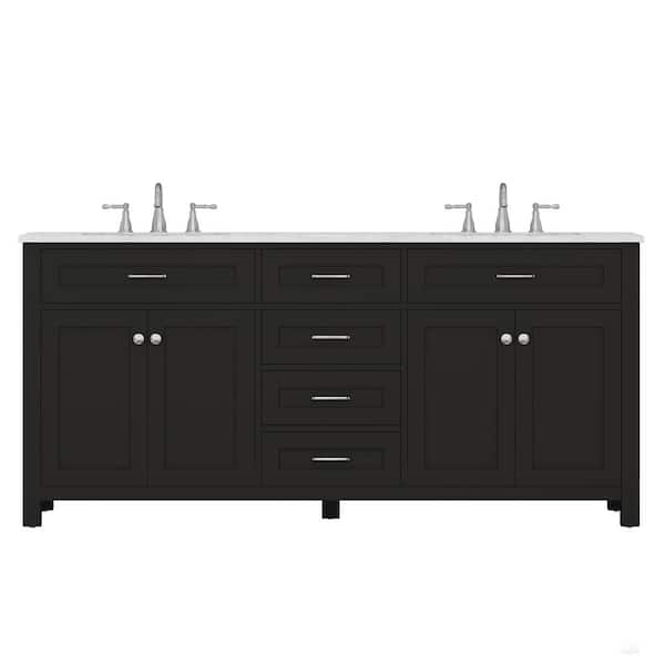 Alya Bath Norwalk 72 in. W x 34.2 in. H x 22 in. D Bath Vanity in Espresso with Marble Vanity Top with White Basin