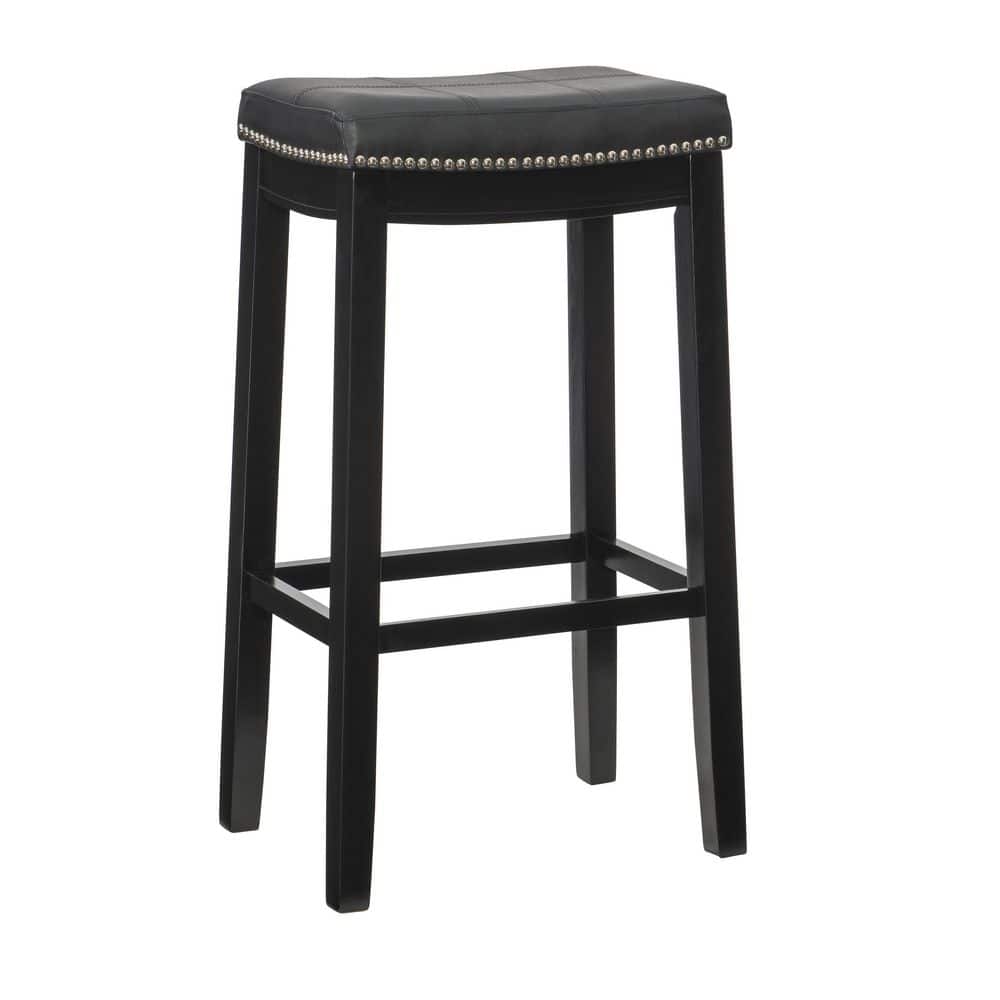 Concord 32 in. Black Backless Wood Bar Stool with Faux Leather Seat