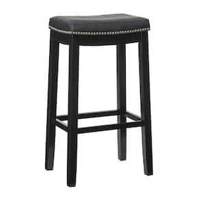 Concord Black Wood Frame Barstool with Padded Black Faux Leather Seat