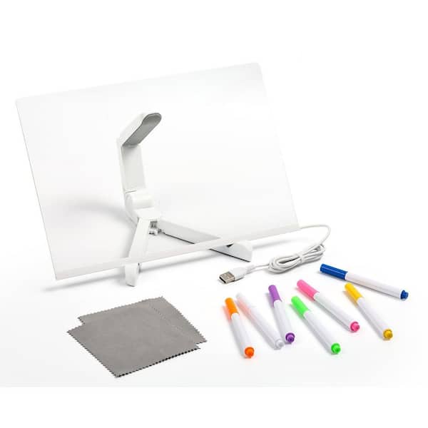 12"x8" Lumiboard LED Drawing Board with 7 Colors, Light Up Acrylic Dry Erase Board with Adjustable Stand and 7 Markers