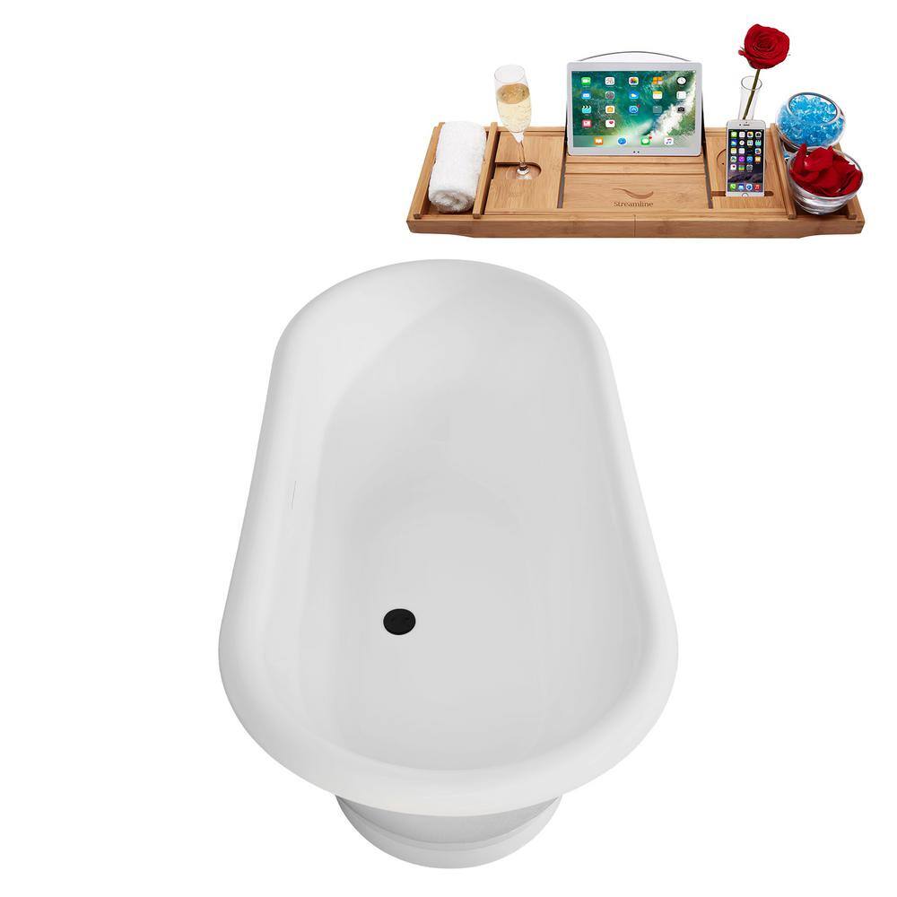 59" Glossy White Acrylic Freestanding Slipper Tub with Matte Black Trim