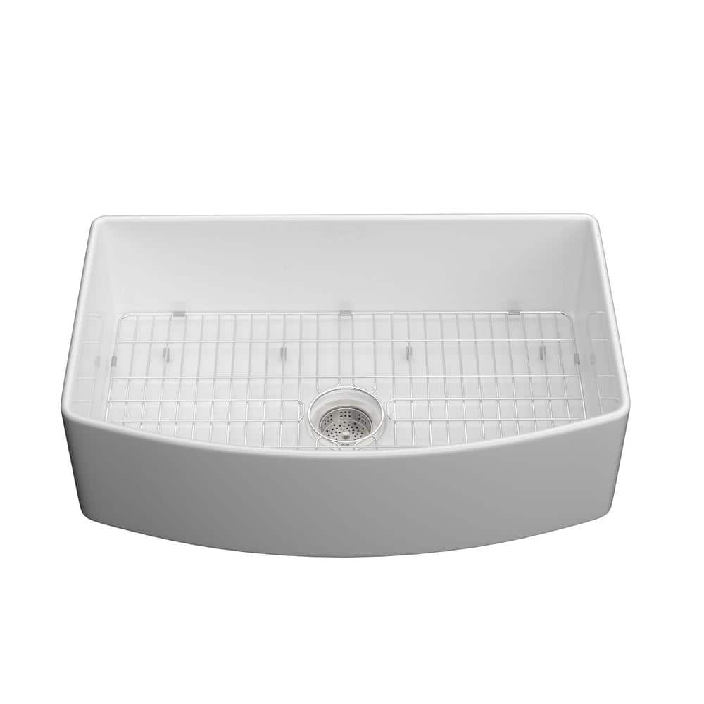 NTQ 30 in. Curved Farmhouse Apron Kitchen Sink White Single Bowl