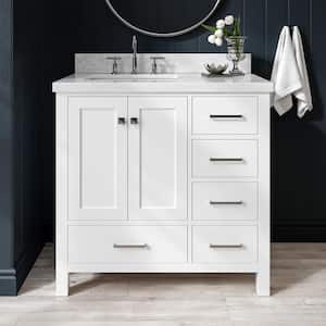 Cambridge 37 in. W x 22 in. D x 36 in. H Bath Vanity in White with Marble Vanity Top in White