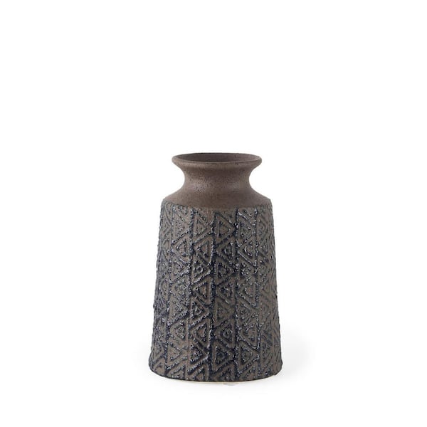 HomeRoots 7 in. Brown Ceramic Cylinder Decorative Vase
