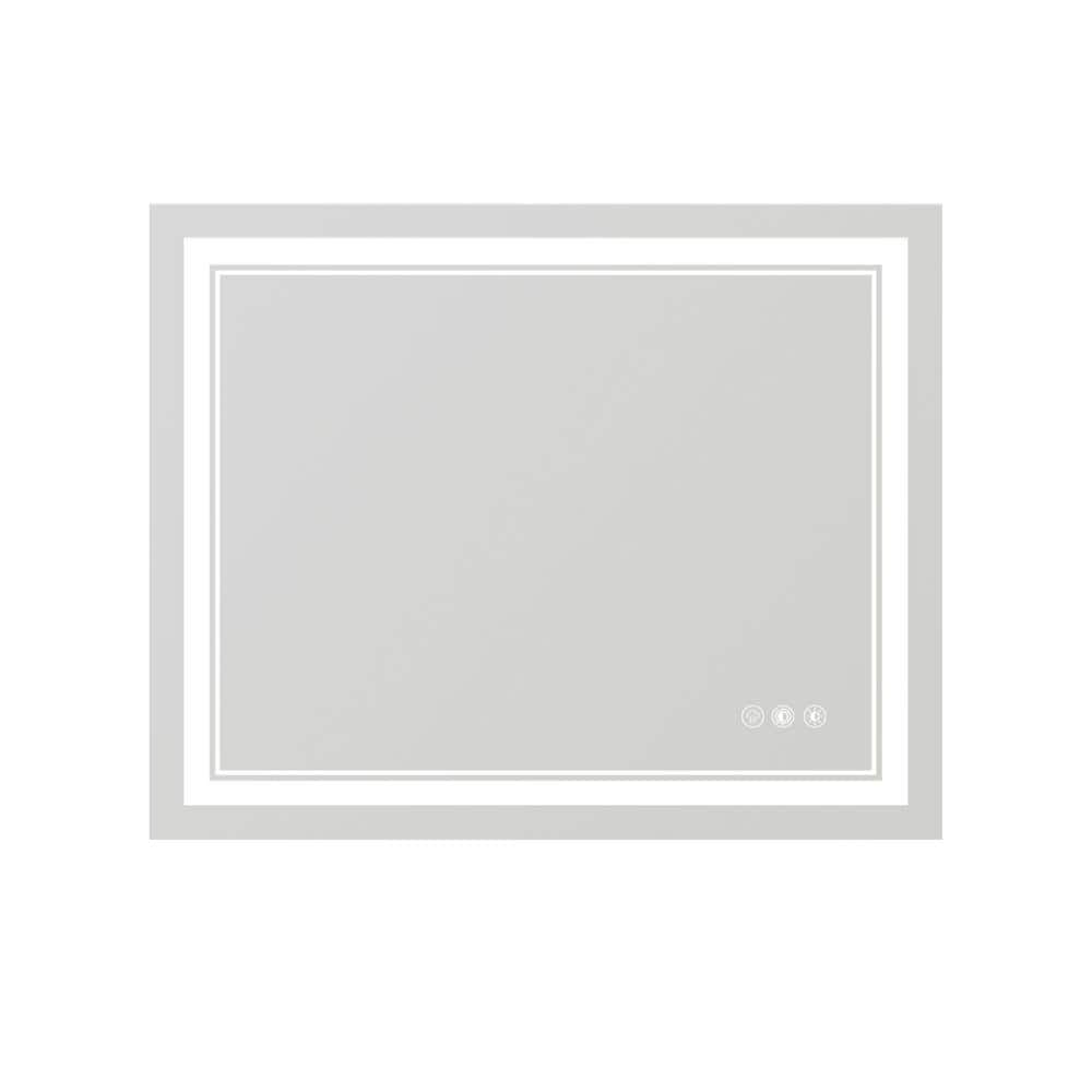 White 40 in. W x 32 in. H Modern Rectangle LED Wall Mirror w/Adjustable Col