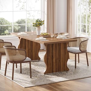 Halseey Brown Rectangular Wood Kitchen 63 in. Pedestal Dining Table Large Dinner Table Dining Room Desk for 4-6