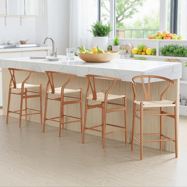 Lirago Walnut Counter Height Fully Assembled Wishbone Bar Stool