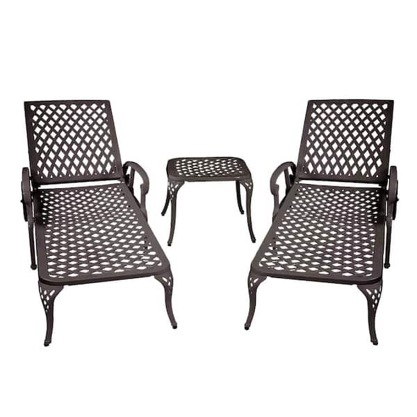 Tatayosi 2 Pcs Outdoor Aluminium Cast Lounge Chair in Brown