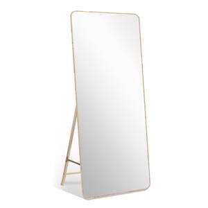 65 in. x 22 in. Burlywood Modern Bedroom Floor Mirror Sleek Round Corner Design Standing or Leaning