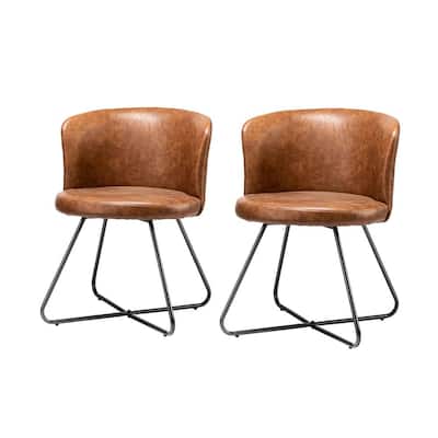 Erdeven Camel Faux Leather Side Chair with Cross Metal Legs (Set of 2)