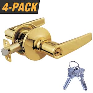 Brass Plated Light Commercial Duty Entry Door Handle Lock Set with 8 Keys Total, (4-Pack, Keyed Alike)