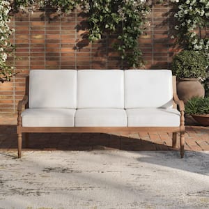 New Classic Furniture Savannah Wood Outdoor Sofa Couch with White Cushions