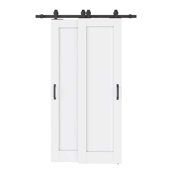 40 in. x 80 in. (Double 24 in. ) 1-Panel White Primed Solid Core MDF Interior Sliding Door with Hardware Kit Bypass