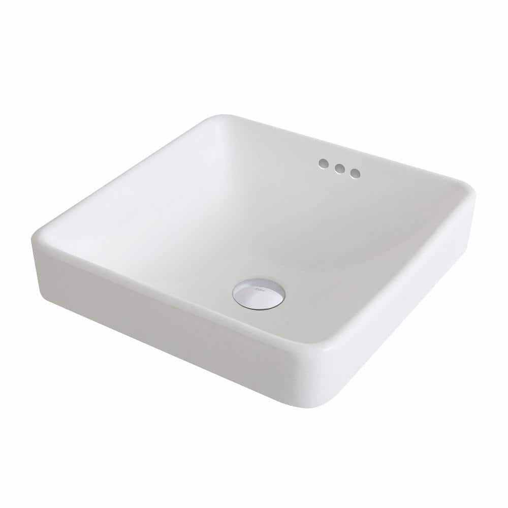 Elavo White Ceramic Square Semi-Recessed Bathroom Sink with Overflow