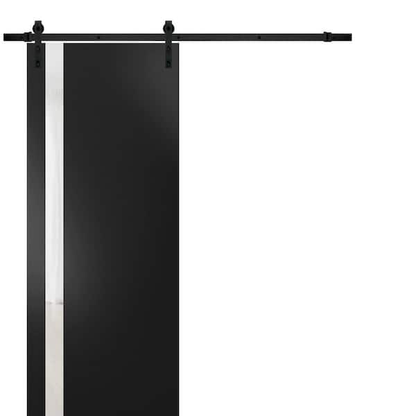 Sartodoors 32 in. x 96 in. 1 Panel Frosted Glass Black Matte Solid Wood Sliding Barn Door with Hardware Kit