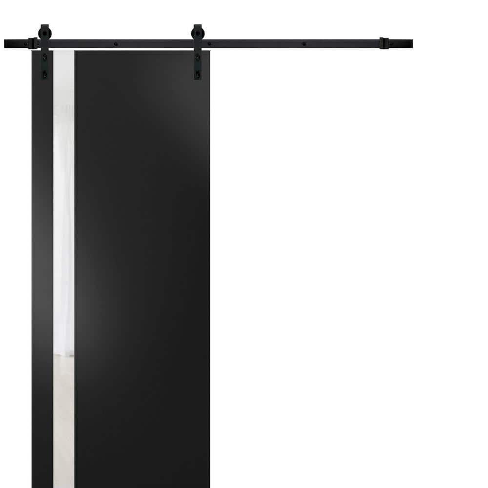 Assembly Required 42 in. x 96 in. 1-Panel Frosted Glass Black Matte Solid Wood Sliding Barn Door with Hardware Kit price history on PriceWatchPro