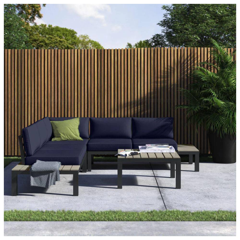 Lakeview Navy Aluminum 5-Person Outdoor Sectional with Side Tables