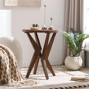 20 in. Brown Round Smooth Top Solid Wood Coffee Table with Crossed Legs and Sturdy Four-Leg Base