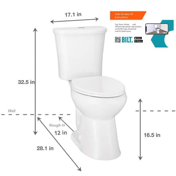 Power Flush 12 in. Rough in 2-Piece 0.95 GPF/1.28 GPF Dual Flush Elongated Toilet in White with Slow-Close Seat Included