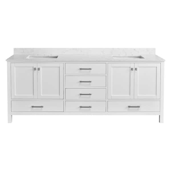 84 in. Freestanding White Bath Vanity with White Cultured Marble Top Assembled