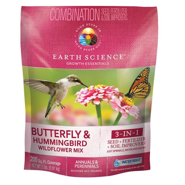 EARTH SCIENCE 2 lbs. Butterfly and Hummingbird All-In-One Wild Flower Mix with Seed, Plant Food and Soil Conditioners