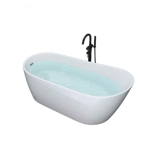 59 in. Acrylic Slipper Flatbottom Non-Whirlpool Reversible Drain Bathtub in White